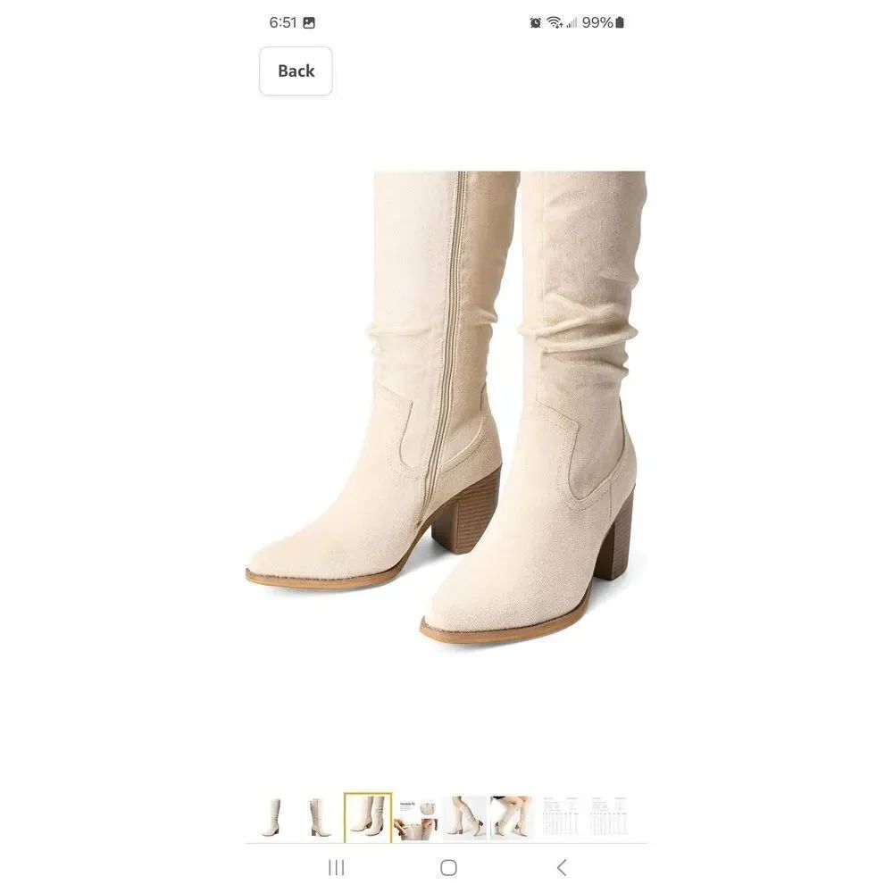 Size 11 Dream Pairs Beige Cream Stacked Heel Pointed Toe Chunky Heel Knee Boots